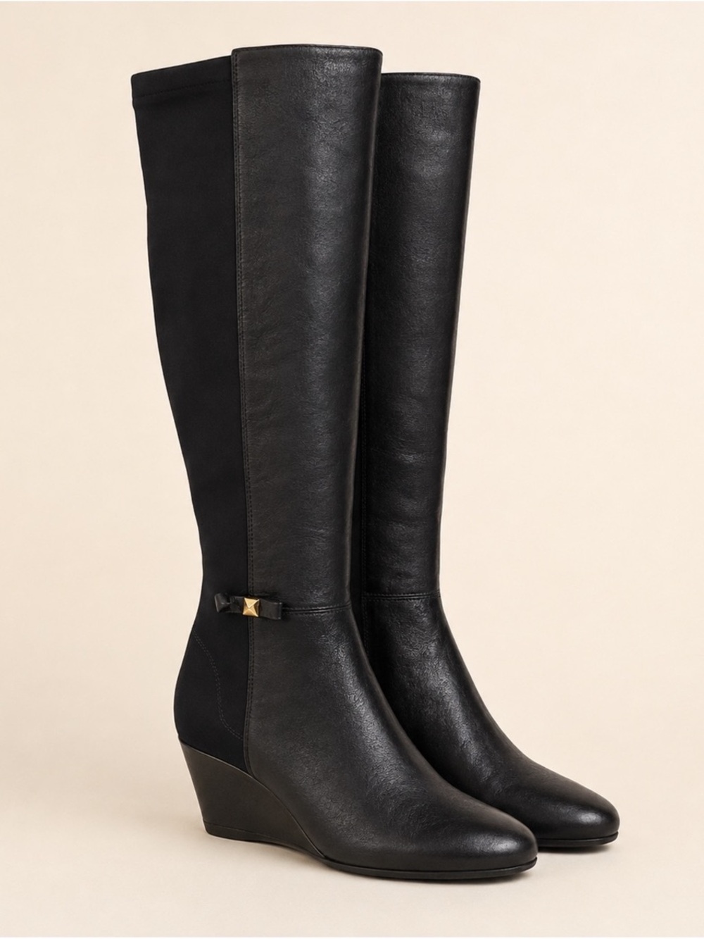 kate spade Black Castina Wedge Boots Leather Knee High 11 Italy
